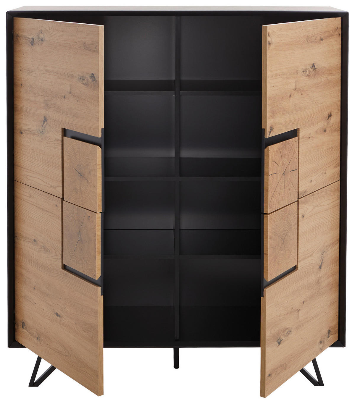 HIGHBOARD - Eiche Dekor / Schwarz - Schwarz/Braun, Holzwerkstoff/Metall (116/131/40cm) - home24