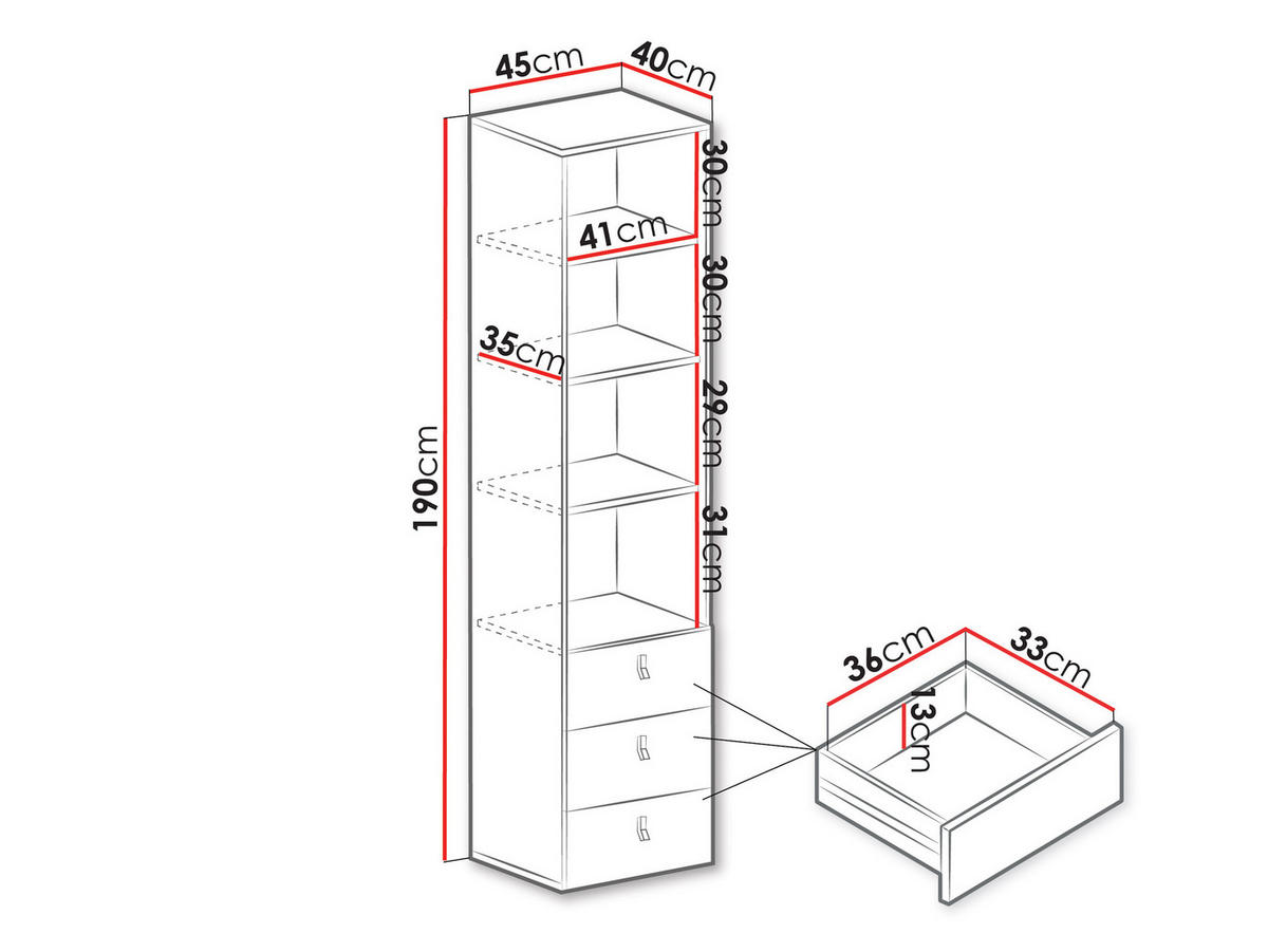 REGAL Planet 06 - Eichefarben/Schwarz, Holzwerkstoff (45/190/40cm)