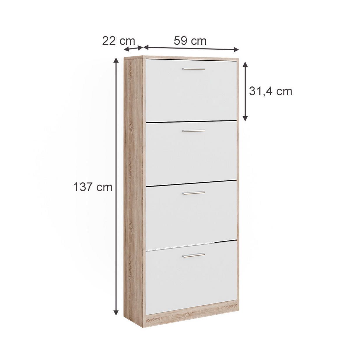 SCHUHKIPPER Gizmo Sonoma/Weiß 59 x 137 cm mit 4 Fächern - Weiß/Sonoma Eiche, Holzwerkstoff (59/137/22cm) - Vicco