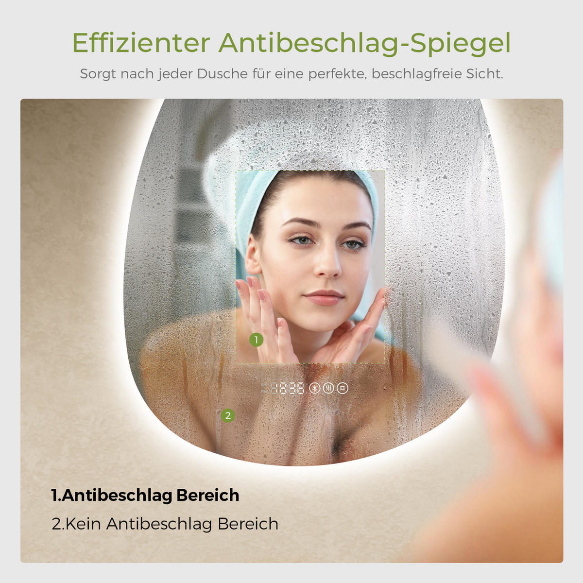 BADSPIEGEL MIT BELEUCHTUNG 75/55 cm asymmetrisch Bluetooth LED mit Antibeschlag - Transparent, Glas (55/75/3cm) - S'AFIELINA