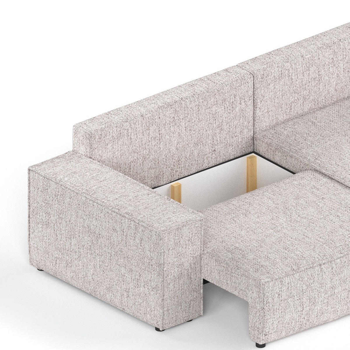 ECKSOFA CAVO mit Schlaffunktion Beige im Neve Stoff - Beige/Schwarz, Holz/Holzwerkstoff (255/148cm) - AltaBeds