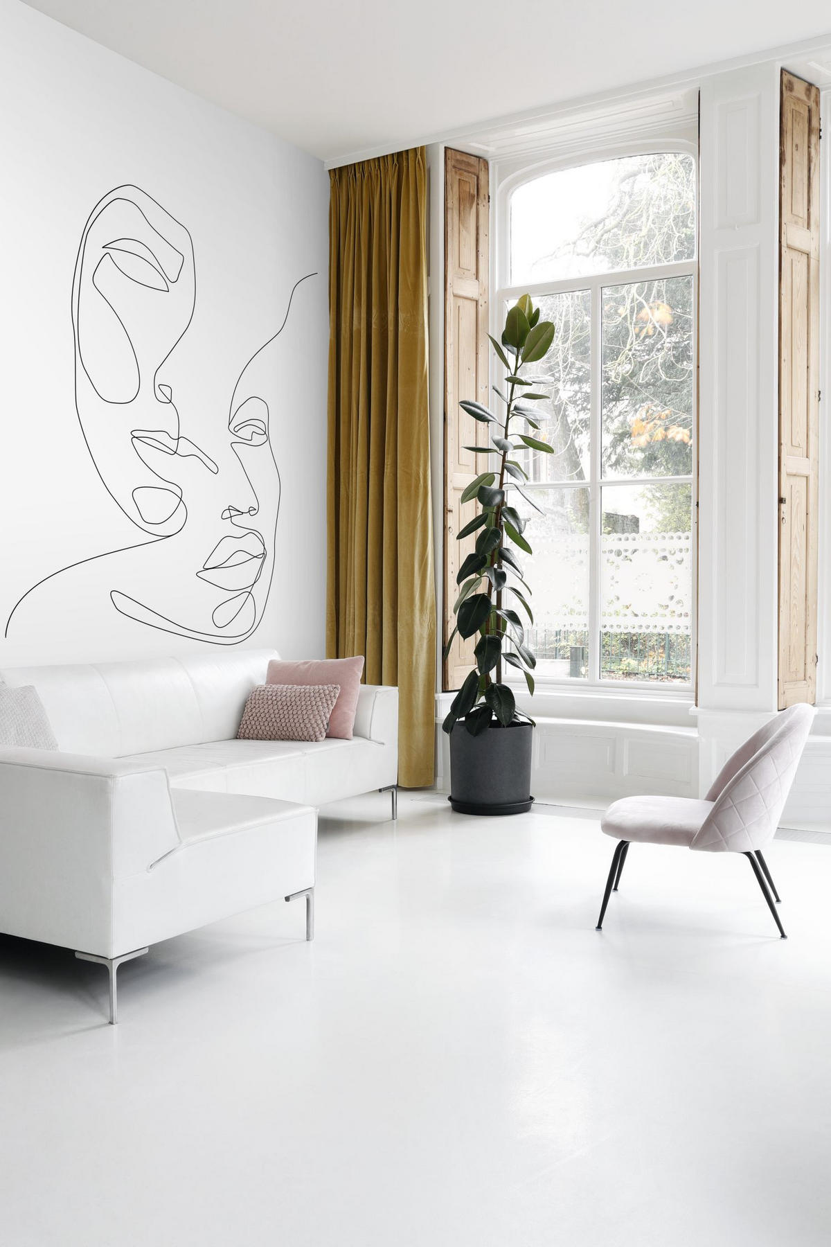 FOTOTAPETE Line Art Gesichter 200 x 300 cm - Schwarz, Papier (200/300cm) - ESTAhome