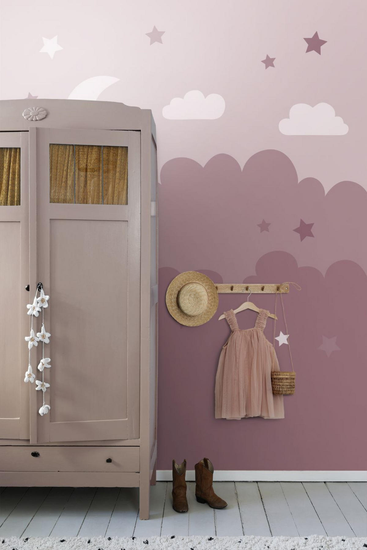 FOTOTAPETE Wolken und Sterne 2 x 2.79 m - Pink, Papier (200/279cm) - ESTAhome