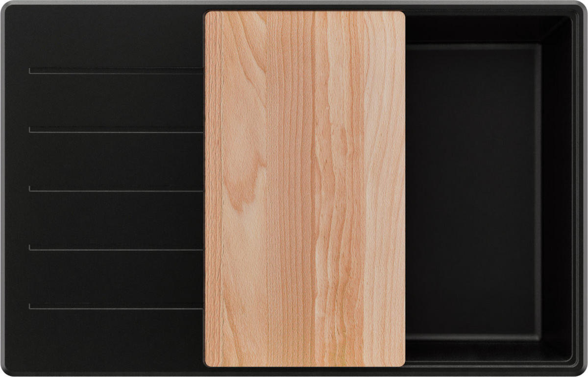 SPÜLBECKEN Kopenhagen, 2-er set Alles Schwarz 78/50 cm 1 Becken + Ablauf-Set + Schneidebrett ab 60er Unterschrank - Beige/Schwarz, Kunststoff (78/20/50cm) - Primagran