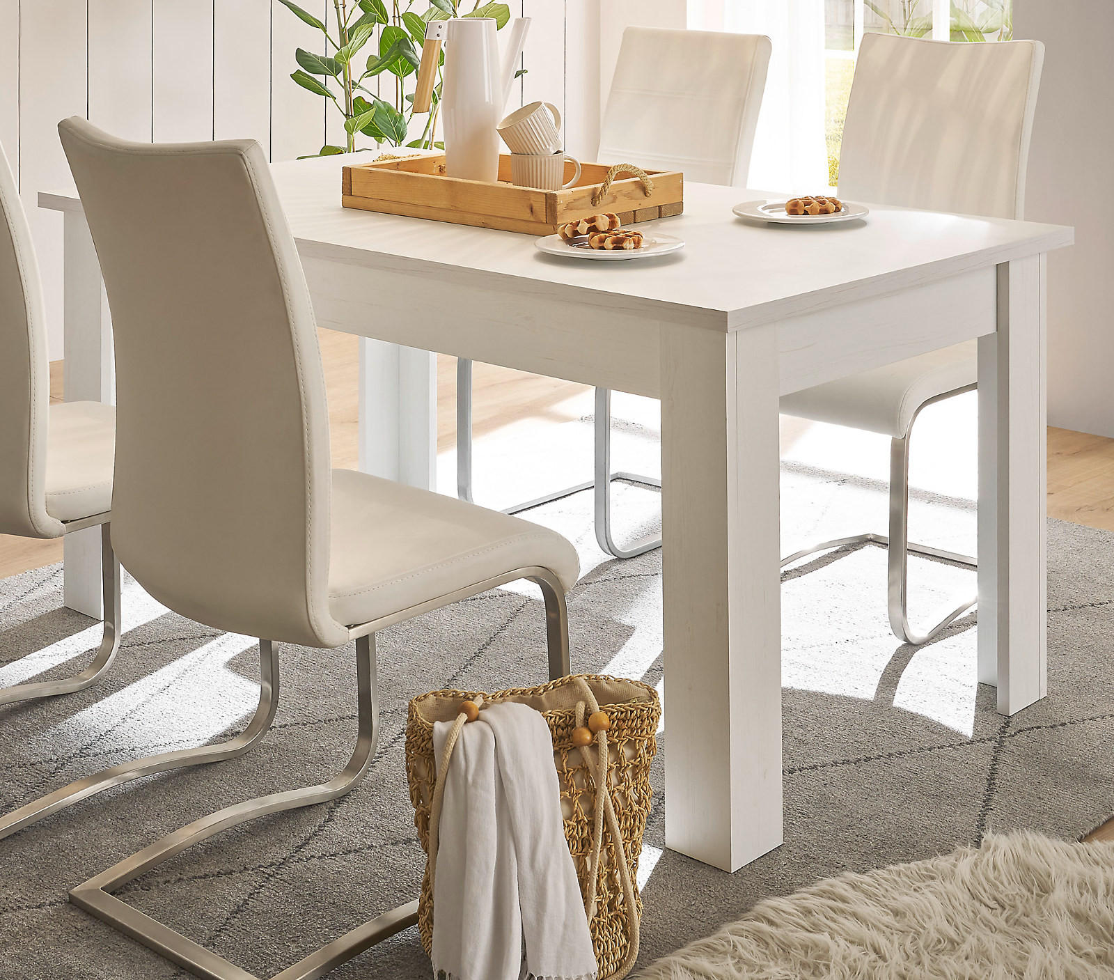 ESSTISCH weiß Pinie Landhaus, Tisch 160 x 90 cm - Weiß/Pinienfarben, Holzwerkstoff (160/90/76cm) - Furn.Design