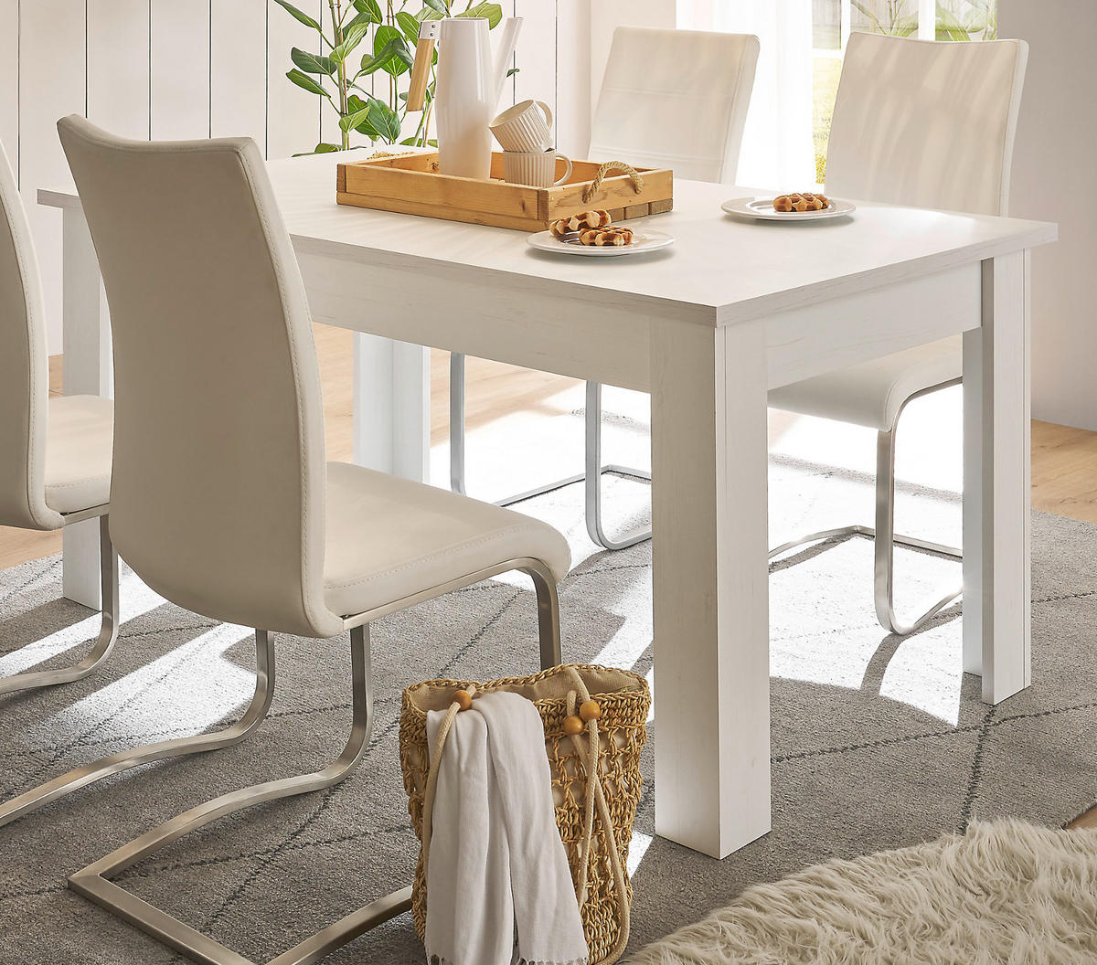 ESSTISCH weiß Pinie Landhaus, Tisch 160 x 90 cm - Weiß/Pinienfarben, Holzwerkstoff (160/90/76cm) - Furn.Design
