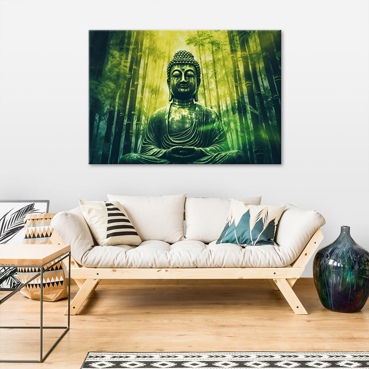 WANDBILD buddha und zen bambus - Grün, Textil (60/40cm) - Feeby