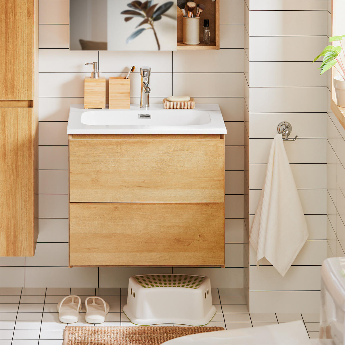 WASCHTISCHKOMBI Natur - Braun, Keramik/Holzwerkstoff (61/54/46cm) - SoBuy