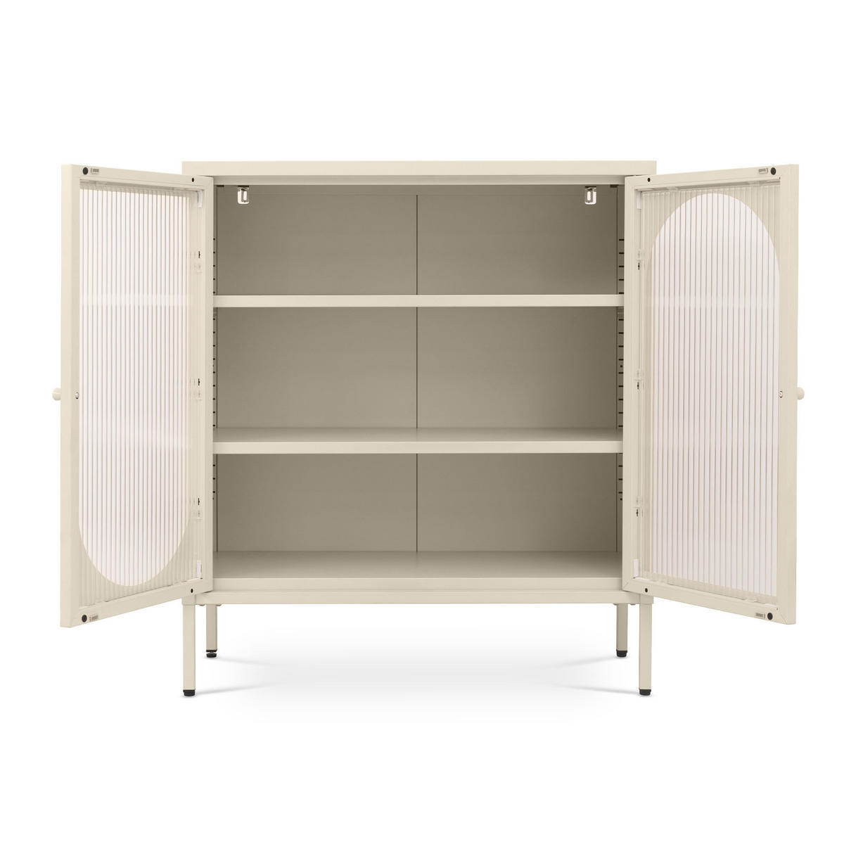 KURT Sideboard aus Metall im Industriestil mit 2 Türen, beigefarbenes Riffelglas, 80 cm - Beige, Metall (80/90/35cm) - Sicaan