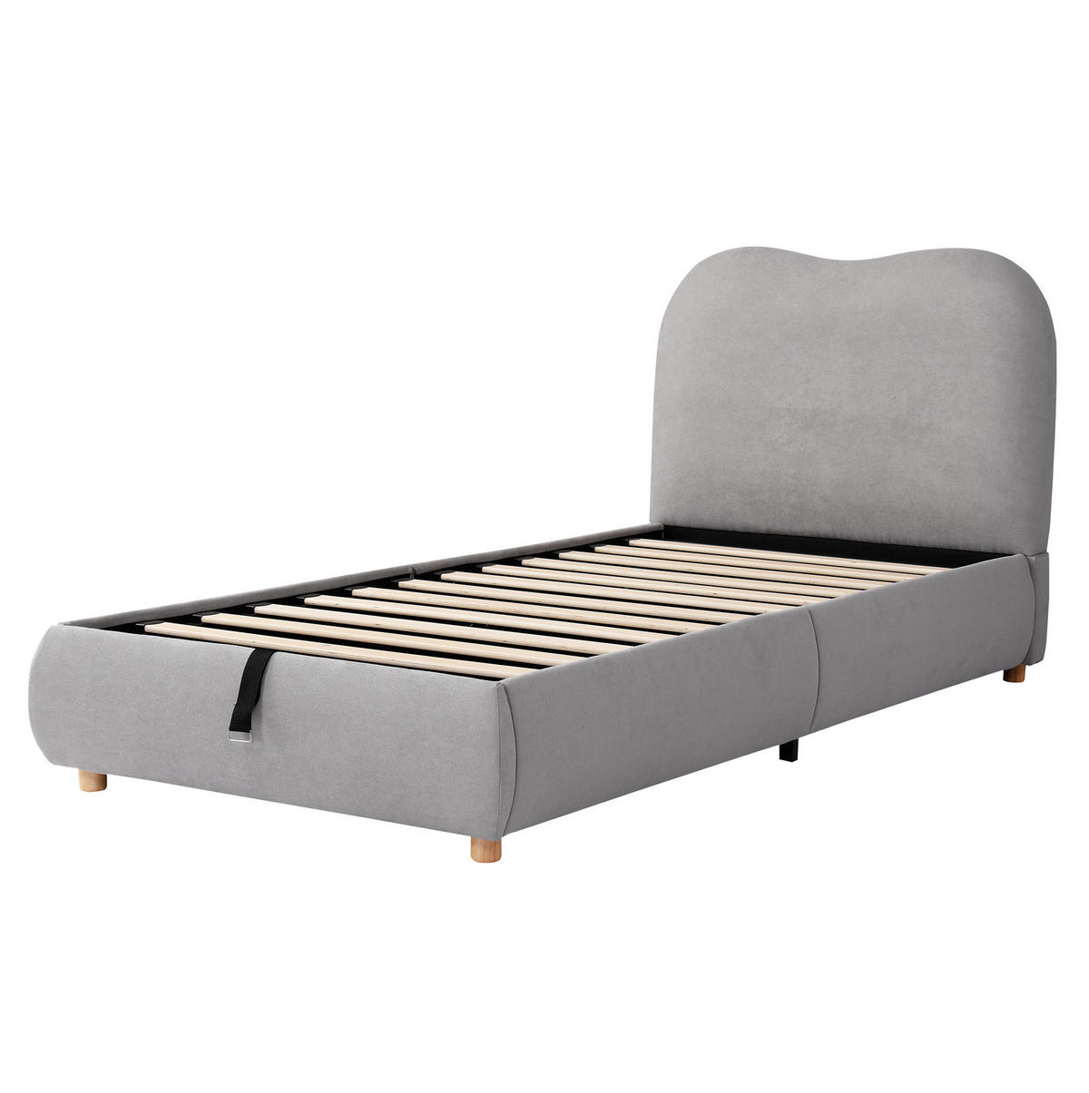 KINDER-POLSTERBETT 90x200 cm in Grau mit hydraulischem Stauraum - Grau, Textil (90/200cm) - IVMEU