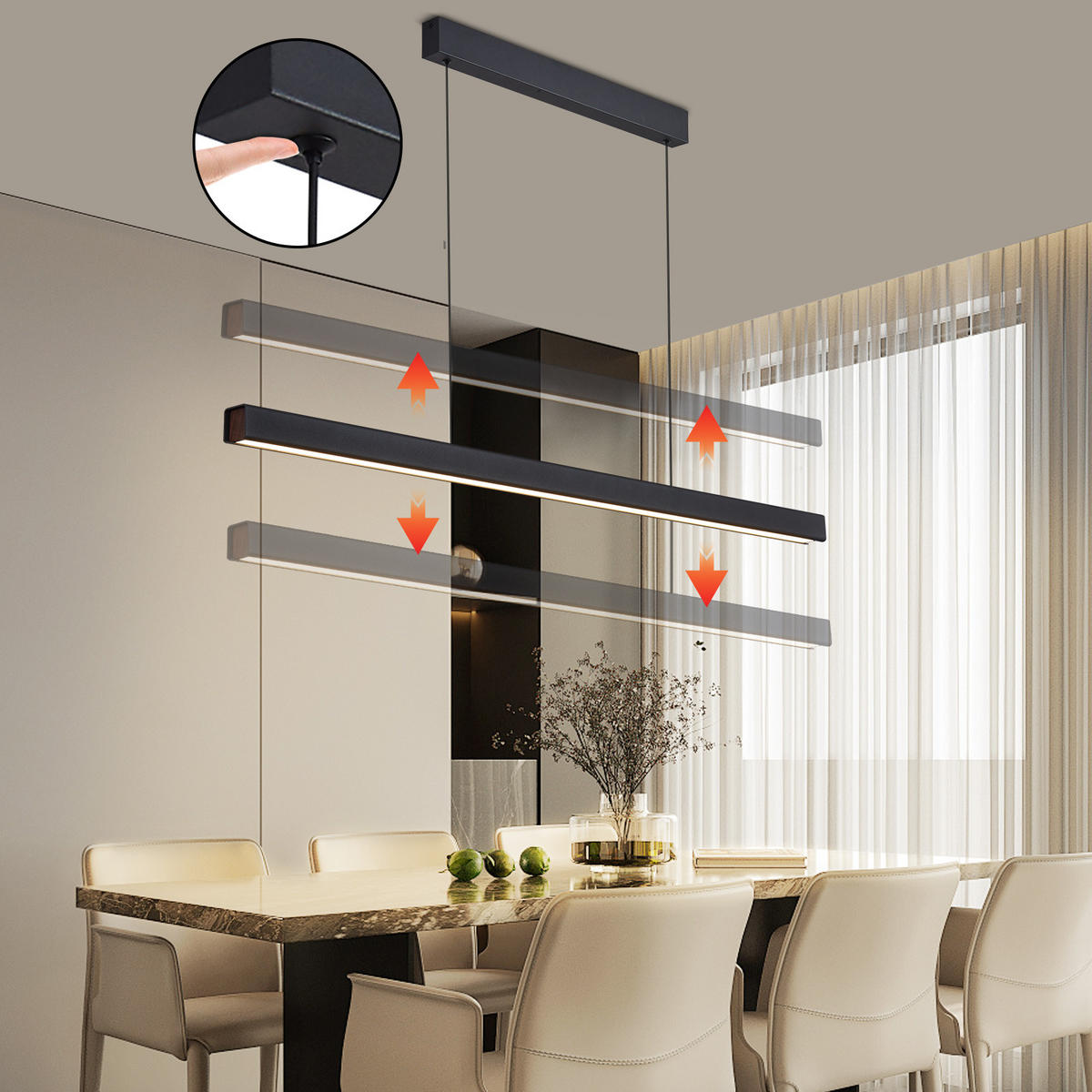 HÄNGELEUCHTE Haleq 1.6/4.6/138 cm - Schwarz, Metall (148/5/138cm) - ZMH