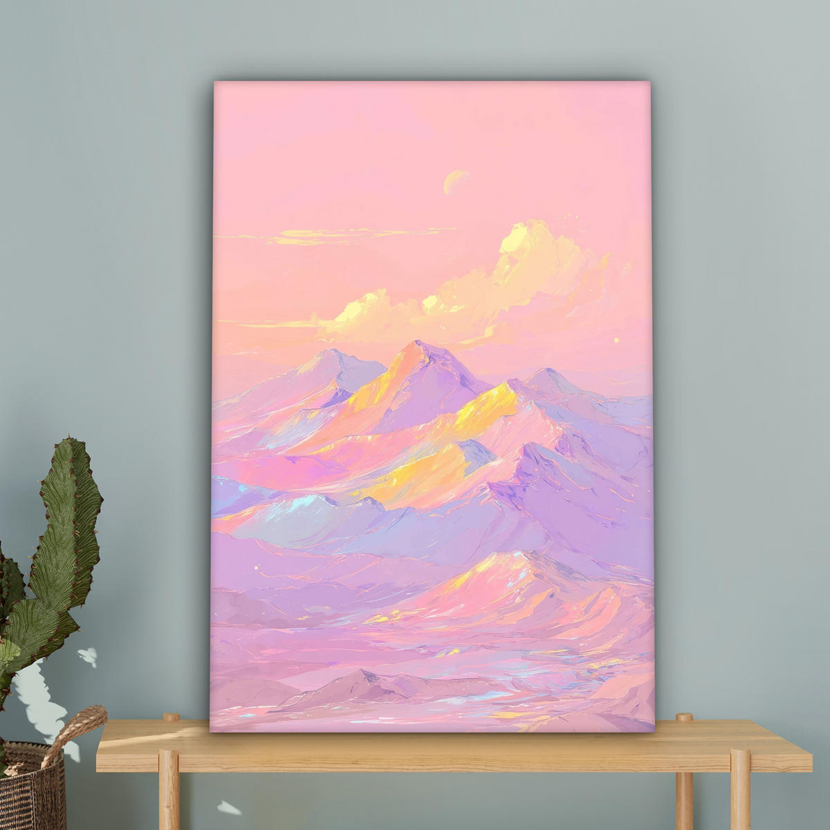 LEINWANDBILD Berggipfel - Wolken - Verträumt Wanddeko Schlafzimmer 60x90 cm - Hellrosa, Textil (60/90cm) - MuchoWow