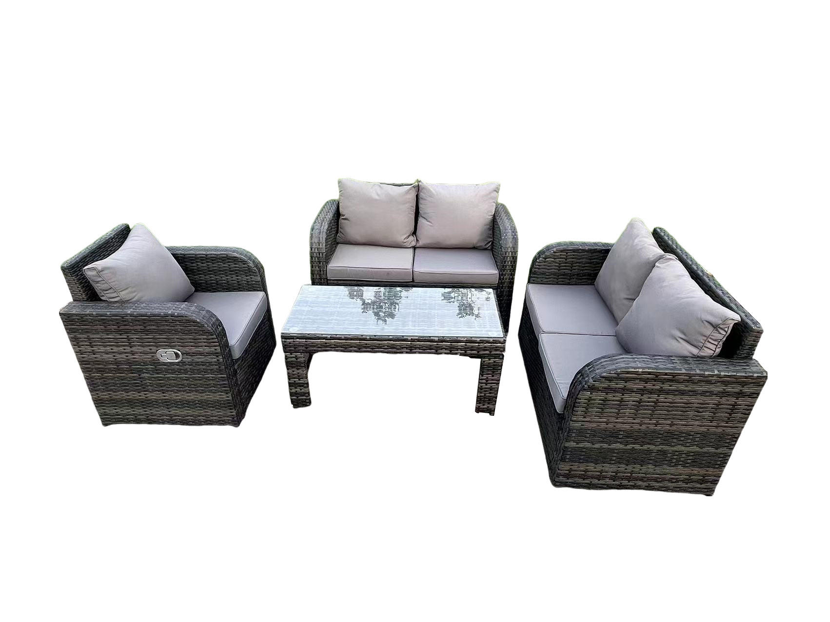 GARTENTISCHGRUPPE Polyrattan 5-Sitzer - Dunkelgrau/Grau, Glas/Kunststoff - Fimous