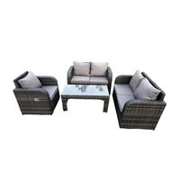 GARTENTISCHGRUPPE Polyrattan 5-Sitzer - Dunkelgrau/Grau, Glas/Kunststoff - Fimous