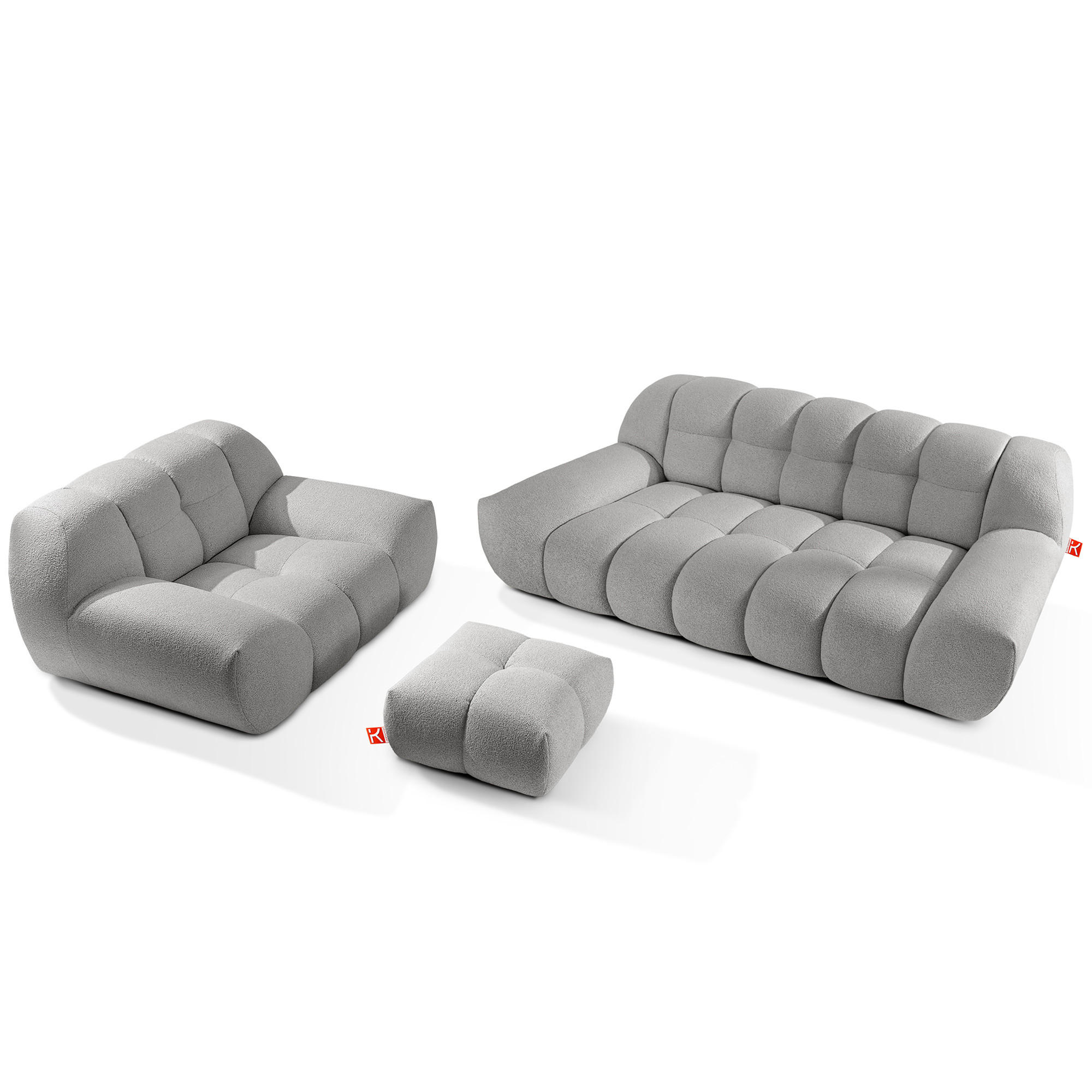 SITZGARNITUR VENA Bouclé, Hellgrau - Hellgrau, Holz/Textil (65/38/65cm) - KONSIMO®