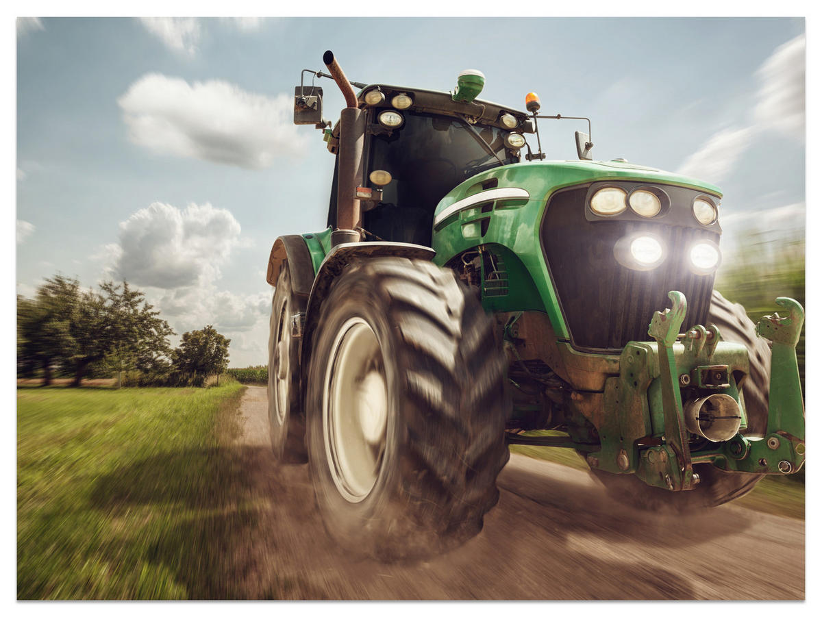 FOTOTAPETA Jazdiaci Traktor Stromy Vegetácia Poľnohospodárstvo 300 x 210 cm - čierna/biela, papier (300/210cm) - Muralo