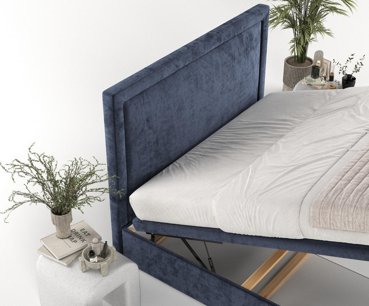 POLSTERBETT Salma mit Stauraum 140/200 cm Marineblau im Lotta Stoff - Schwarz/Dunkelblau, Holz/Holzwerkstoff (140/200cm) - AltaBeds