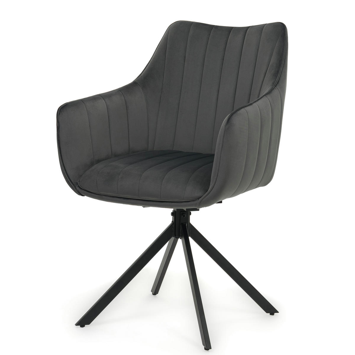 STUHL PIANO drehbar gepolsterter mit Steppung - grau - Velour - Schwarz/Grau, Textil/Metall (59/88/61cm) - NEW HOME