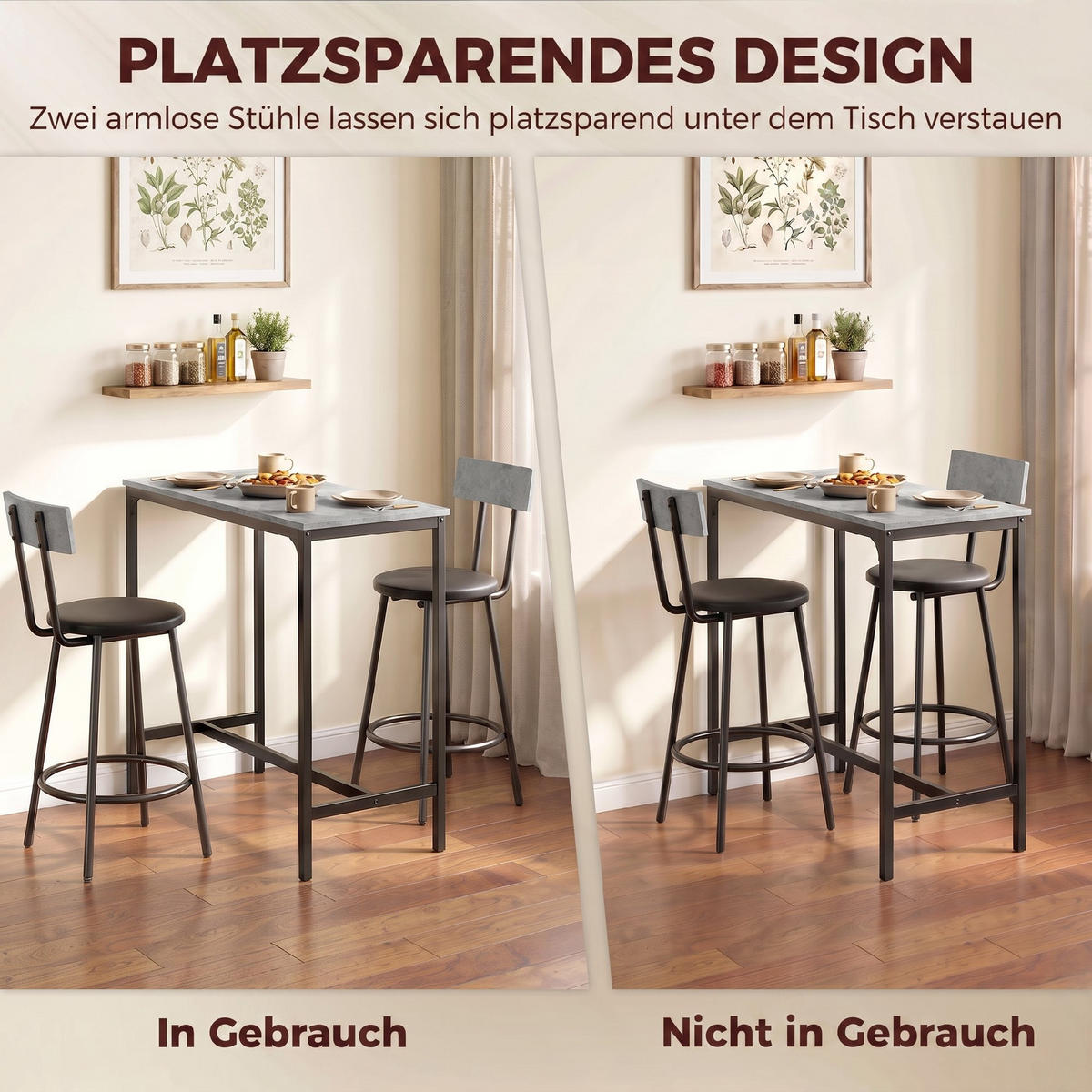 BARTISCH-MIT-BARHOCKER-SET 3er Set MDF Stahl Grau - Grau, Metall (40/90.5/100cm) - HOMCOM