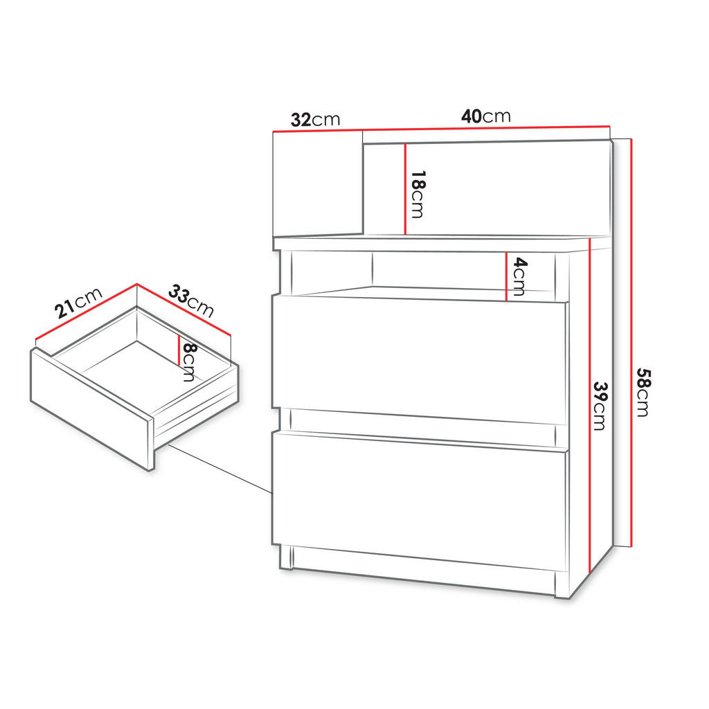 Thumbnail - Mirjan24 Nachttisch, Schwarz, Holzwerkstoff, Rechteckig, 32x58x40 cm, Schlafzimmer, Nachttische
