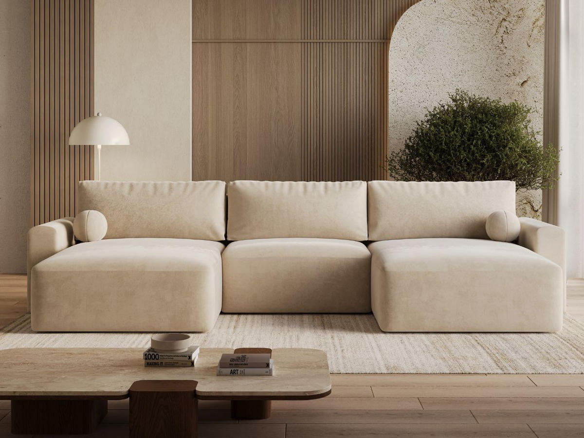 ECKSOFA U Aurora Beige - Beige, Holz/Textil (369/145cm) - Graingold