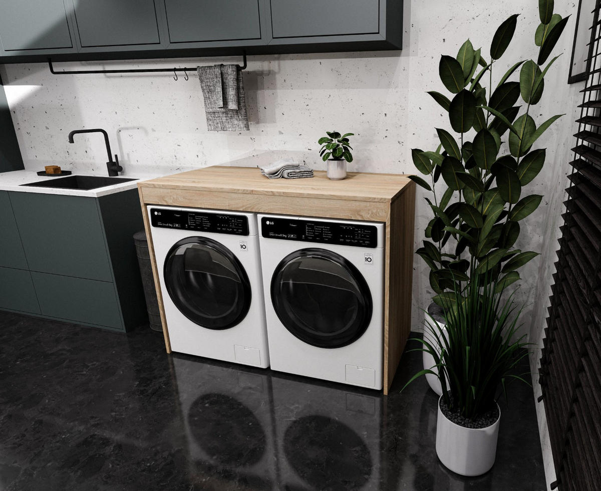 WASCHMASCHINENSCHRANK für Waschmaschine & Wäschetrockner Beige 129/97/61 - Sonoma Eiche, Holzwerkstoff (129/97/61cm) - RAUMHIRSCH FURNITURE