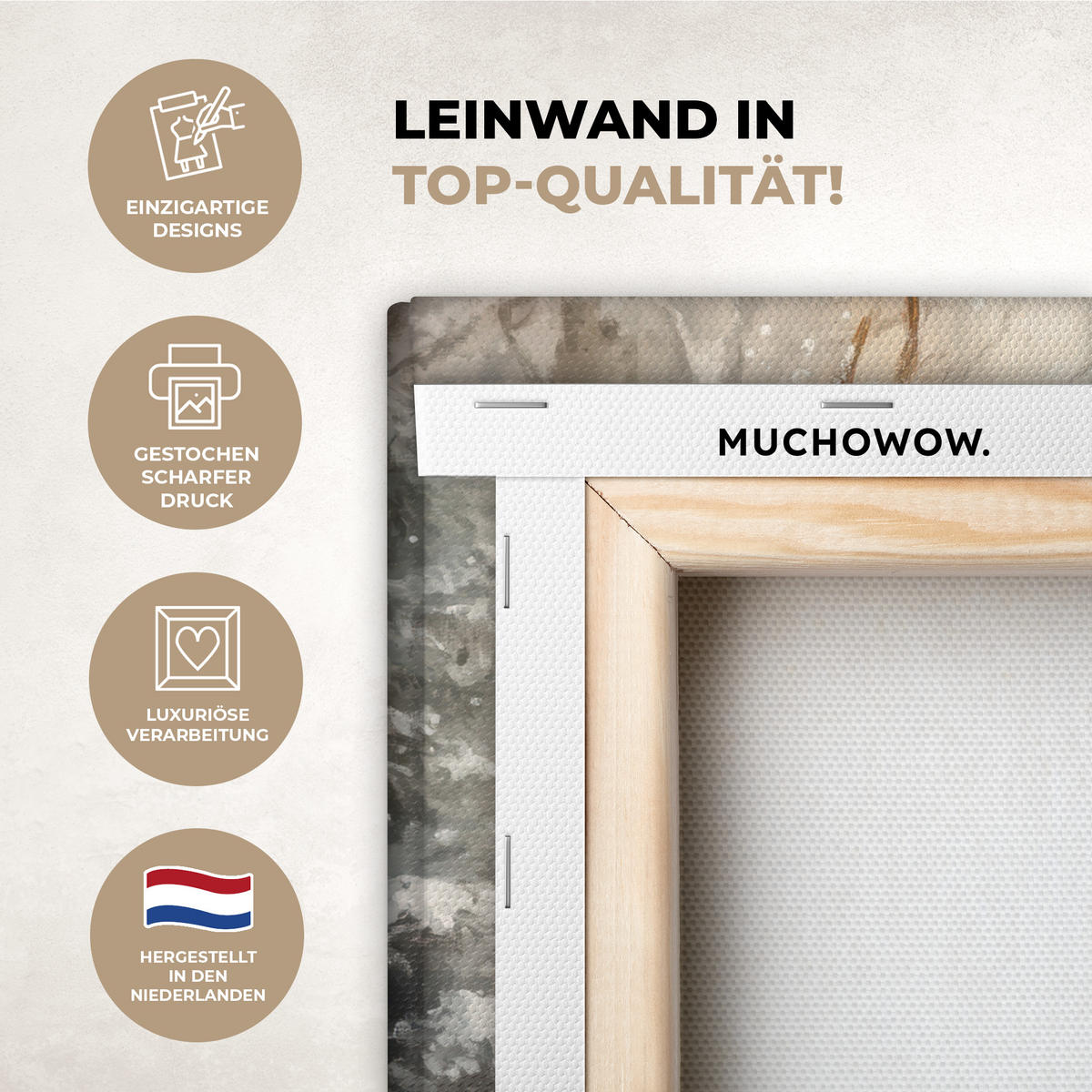 LEINWANDBILD Weihnachten - Rentier - Winter - Kranz 40x30 cm - Naturfarben, Textil (40/30cm) - MuchoWow