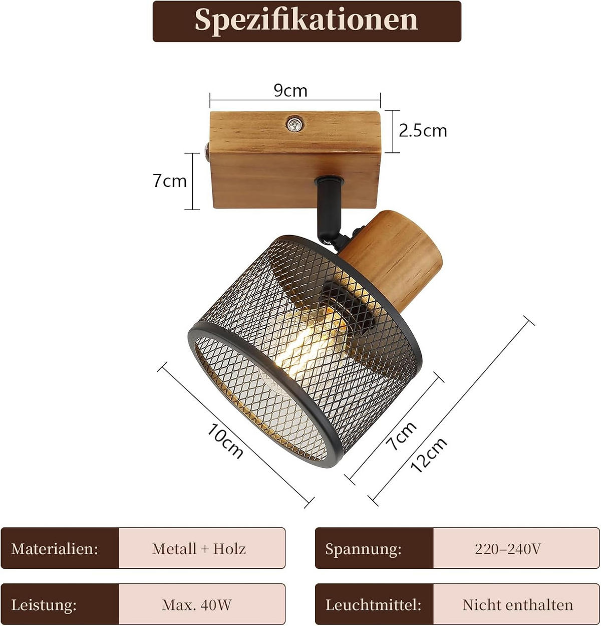 SCHEINWERFER 18/12/9cm - Schwarz, Metall (12/18/9cm) - Nettlife