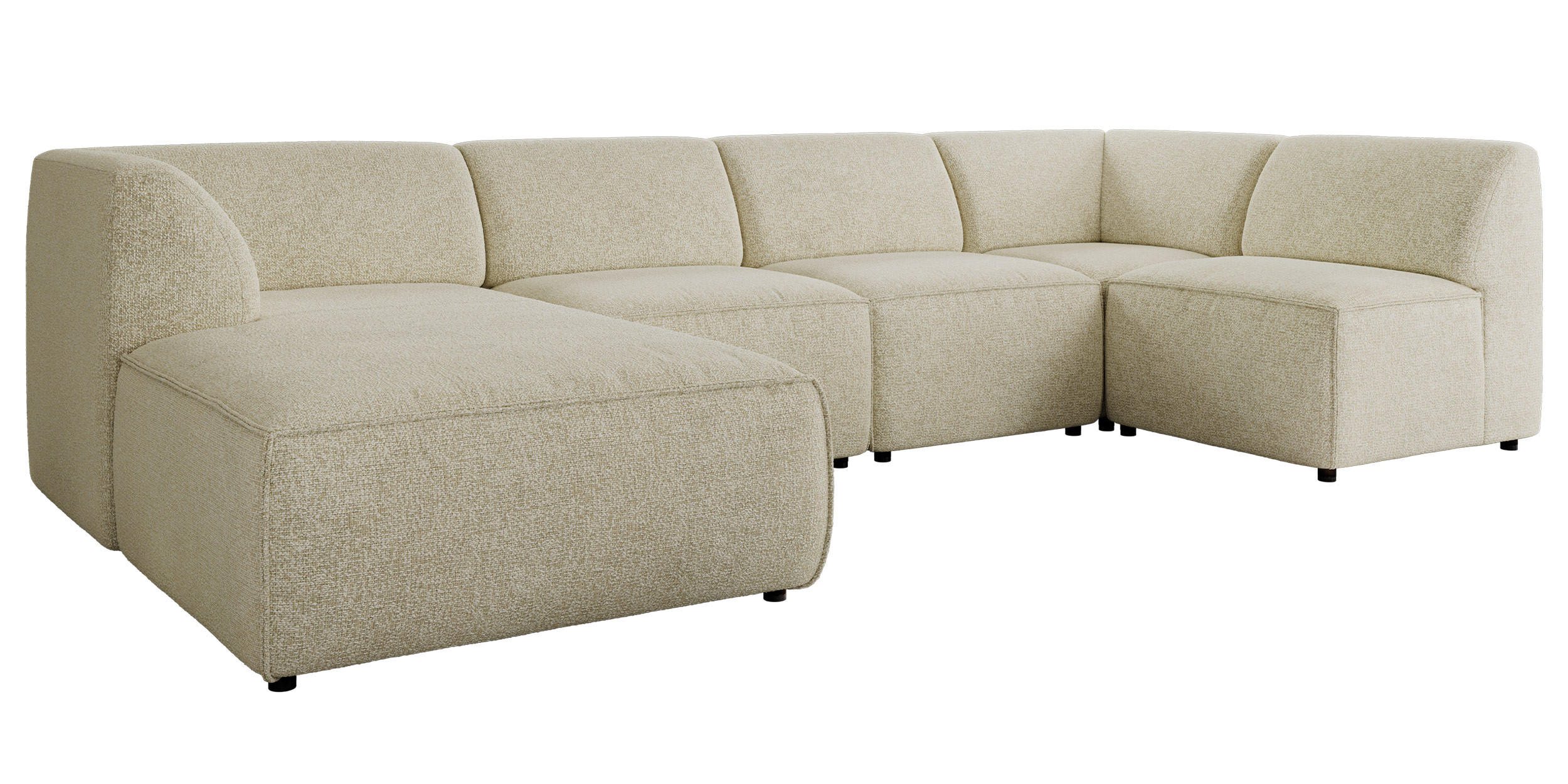 WOHNLANDSCHAFT MODARO U 5M - Creme Struktur - Links - Creme/Schwarz, Textil (180/78/345cm) - MKS