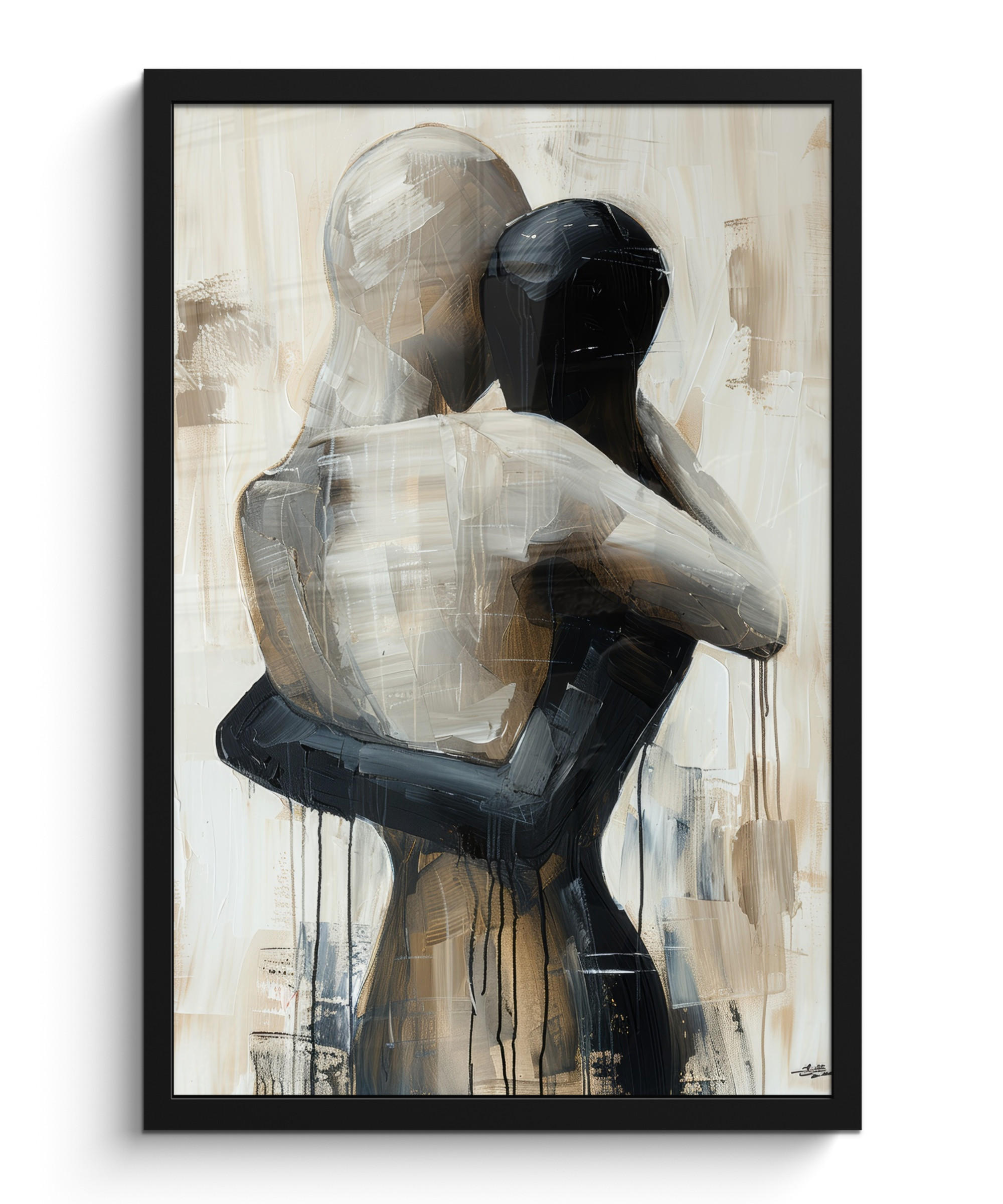 GERAHMTES BILD Abstrakt - Liebe - Schwarz und weiß - Modern 40x60 cm - Schwarz, Papier (40/60cm) - MuchoWow