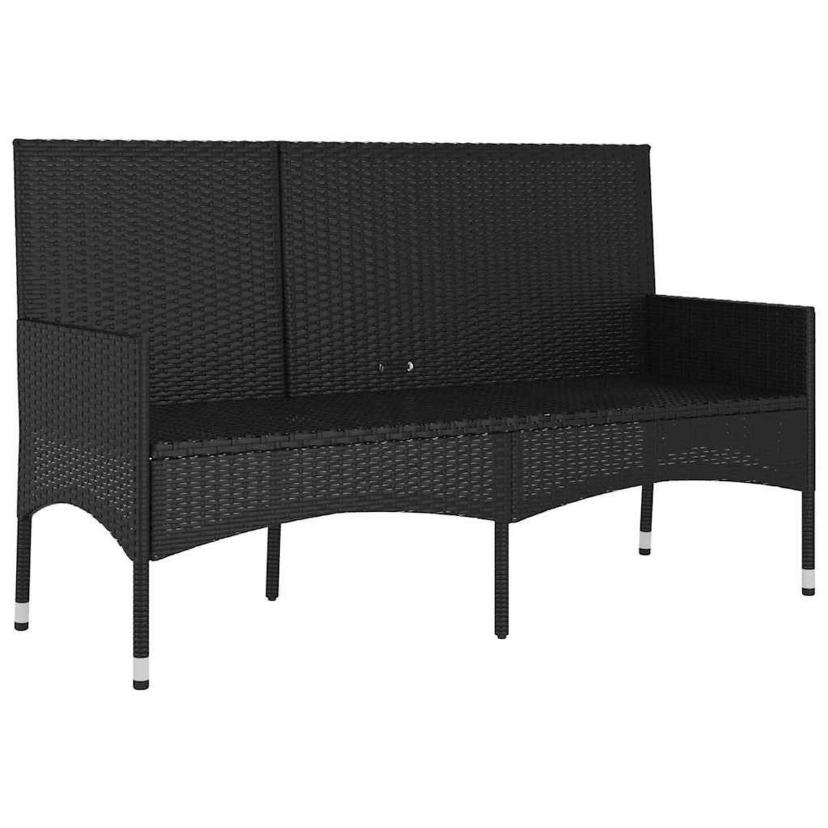 GARTENBANK 3-Sitzer mit Kissen Schwarz Poly Rattan - Schwarz, Holz (140/85/51cm) - furnicato