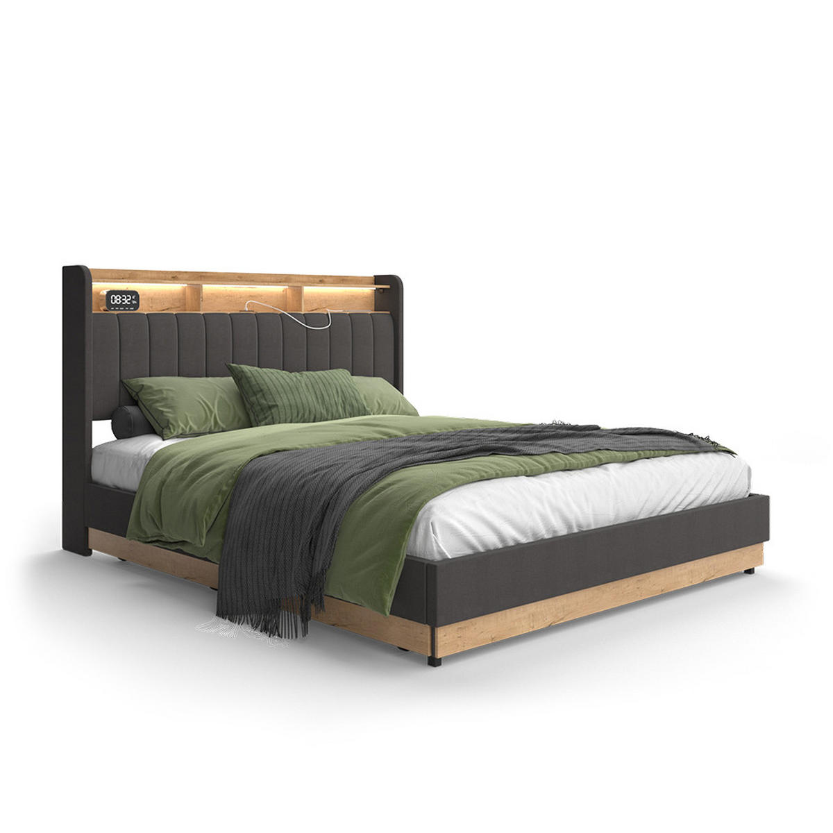 ČALOUNĚNÁ POSTEL Nura Antracit - antracitová/barva dubu, kompozitní dřevo - VitaliSpa