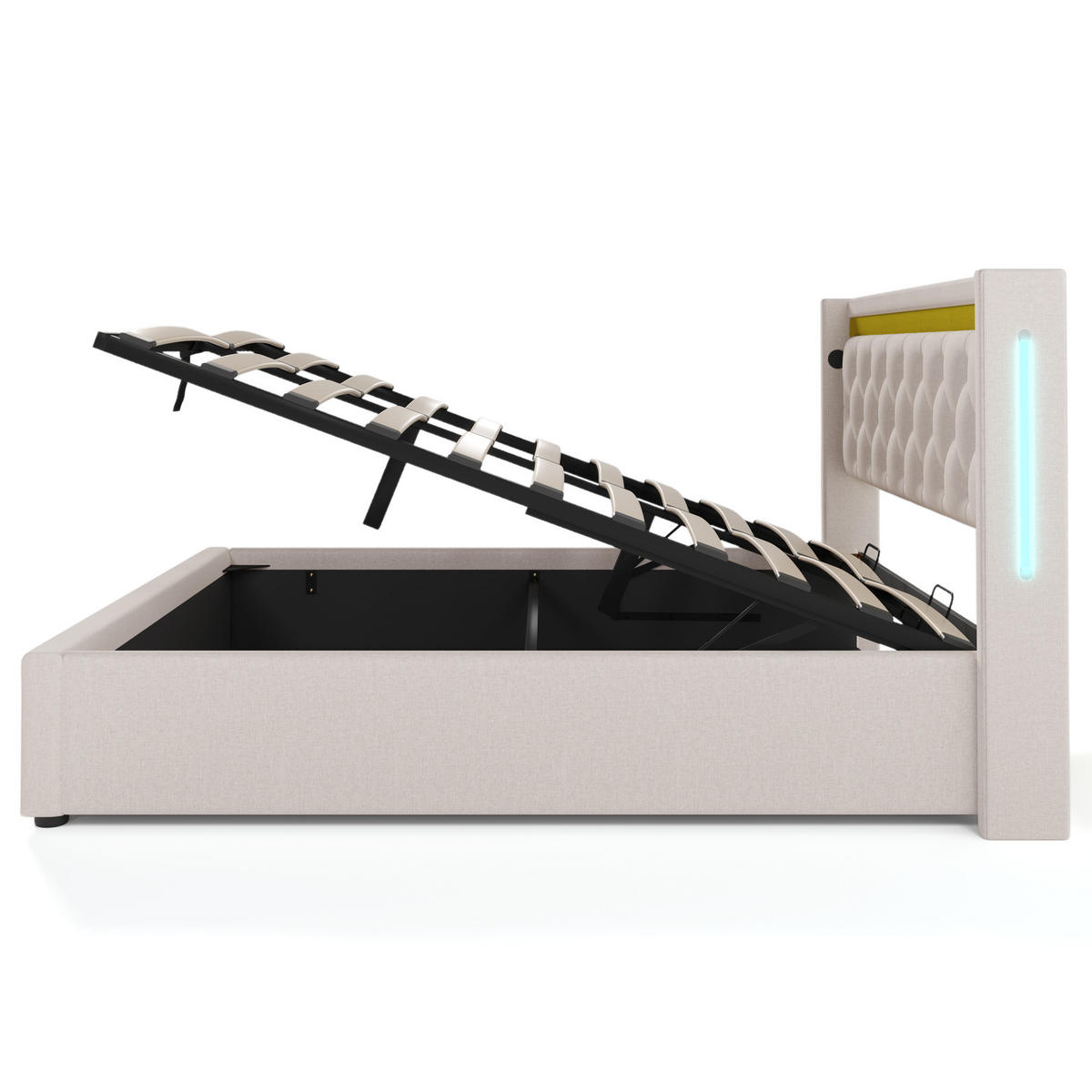 POLSTERBETT 160/200 cm Beige LED mit Stauraum und USB-Anschlüssen - Beige, Textil (160/200cm) - OKWISH