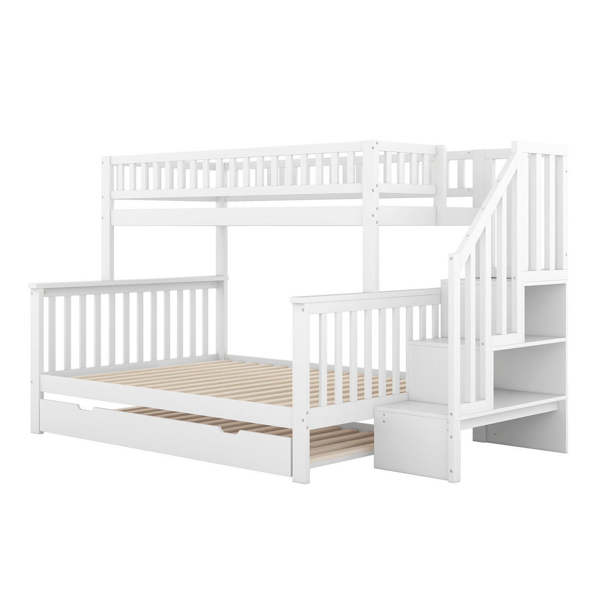 ETAGENBETT 90/200 & 140/200 cm in Weiß aus Kiefer mit Stauraum und Ausziehbett - Weiß, Holz (90/200cm) - OKMYHOME