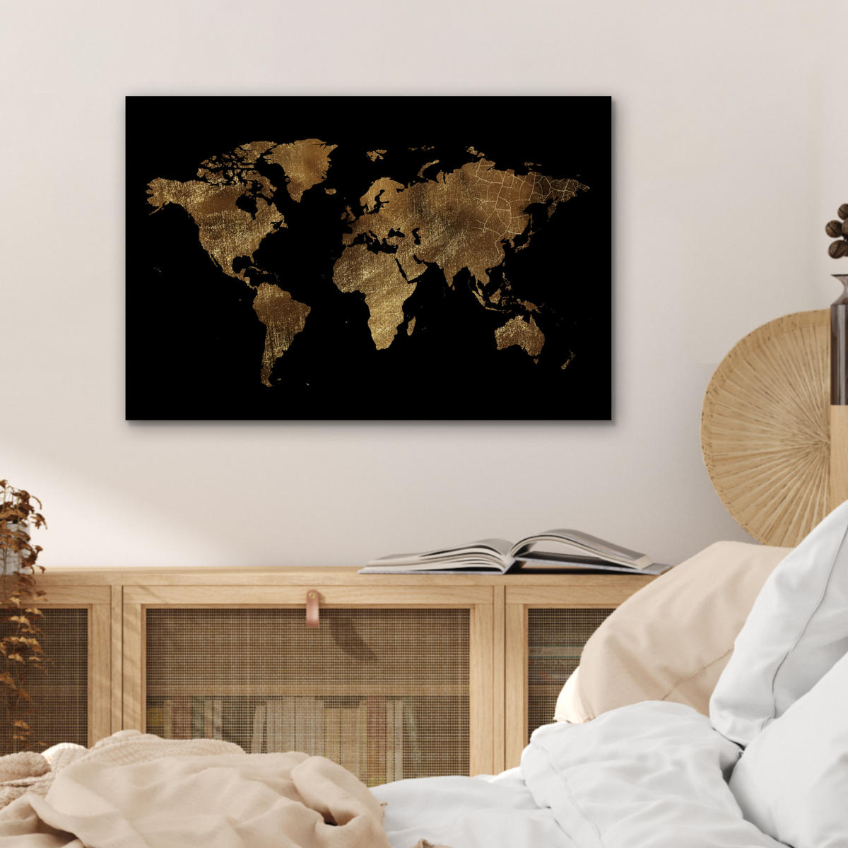 METALLBILD Weltkarte - Gold - Luxus - Erde - Schwarz 60x40 cm - Goldfarben, Metall (60/40cm) - MuchoWow