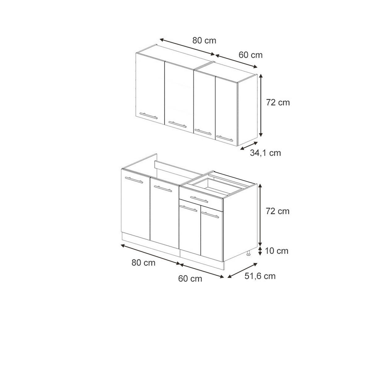 SINGLEKÜCHE Fame-Line Eiche Paneel/Weiß 140 cm ohne Arbeitsplatte - Hellbraun/Weiß, Holzwerkstoff (140/81.6/46cm) - Vicco