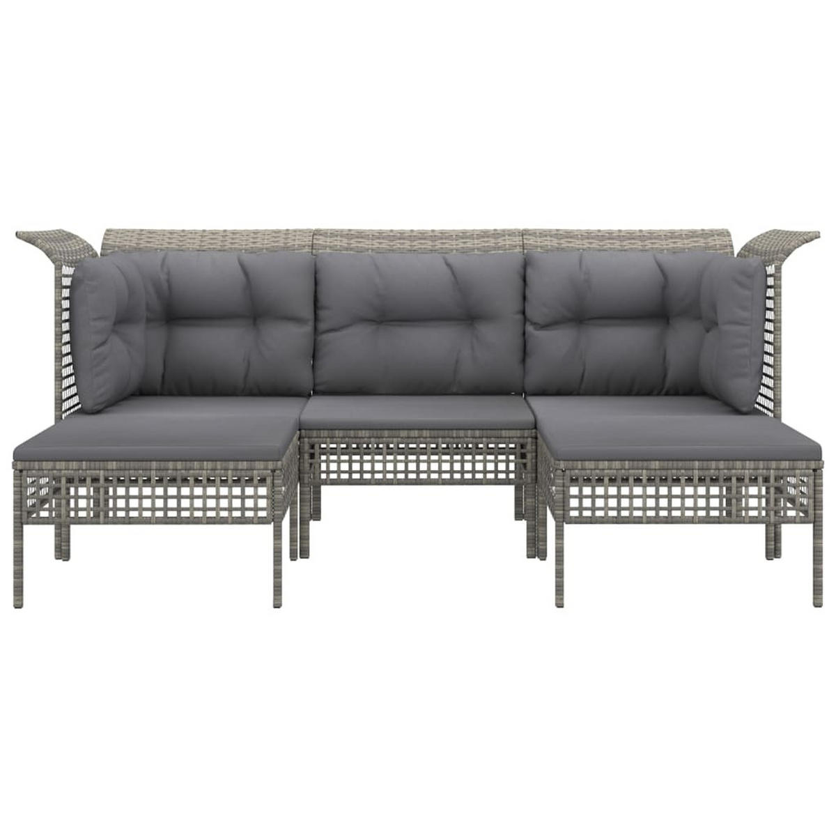LOUNGEGARNITUR mit Hocker und Sofa, 185 cm, aus Poly Rattan, Grau, 5-teiliges Set - Grau, Kunststoff - vidaXL