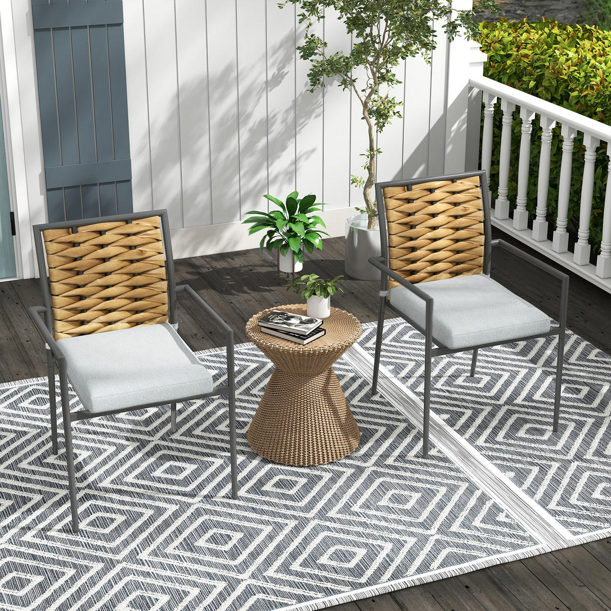 GARTENMÖBEL Set, Stahl, Polyester, Grau - Grau, Kunststoff/Metall - Outsunny