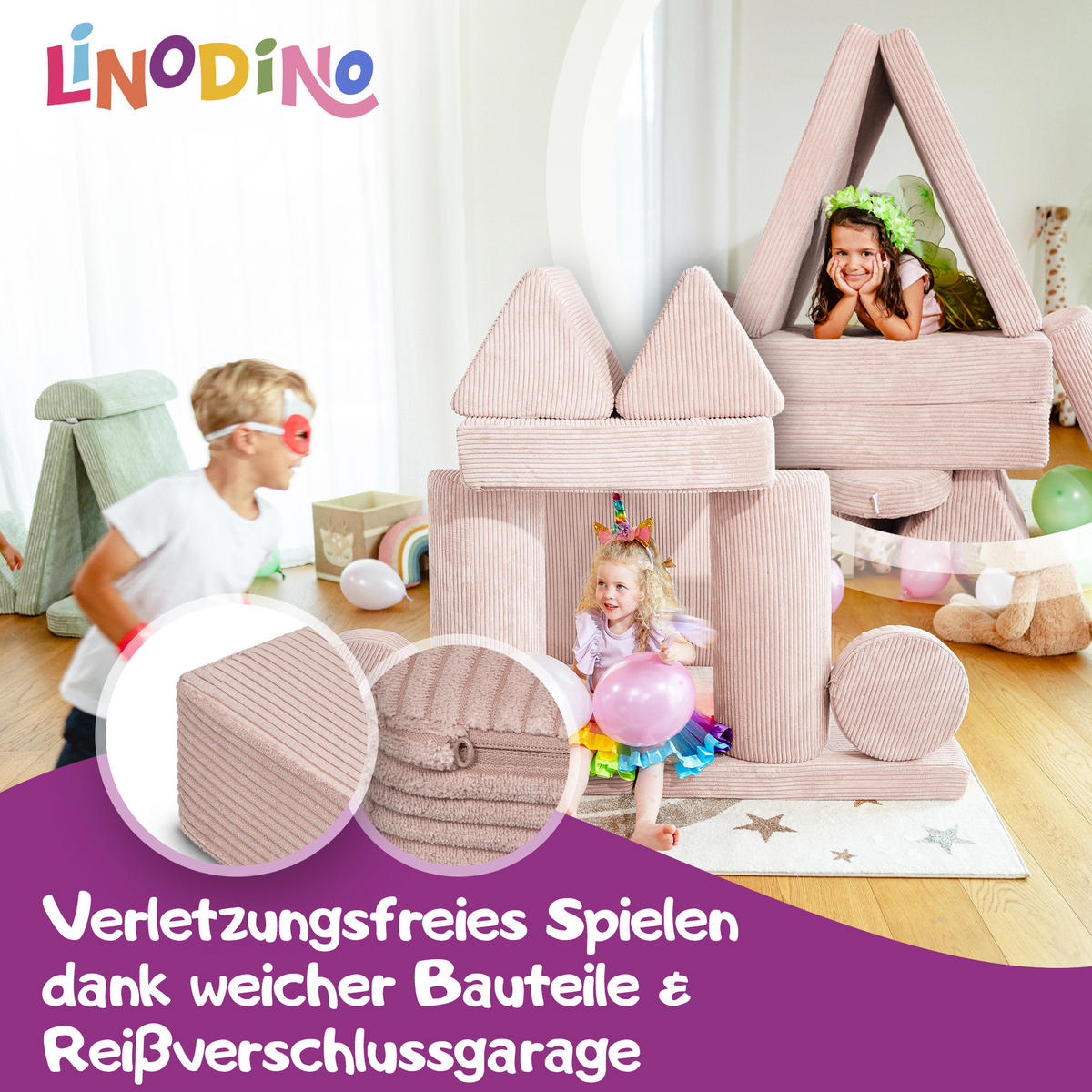 SPIELSOFA Kinder Fantasiewelt 8tlg - Rosa, Textil (150/55/66cm) - Linodino