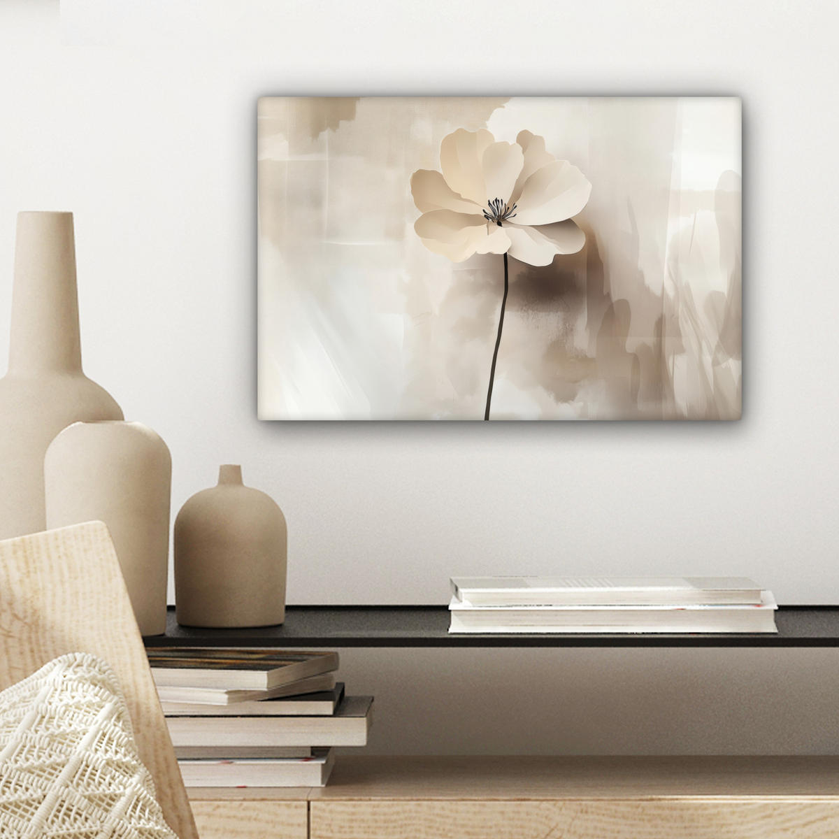 LEINWANDBILD Blume - Beige - Farbe - Schatten 30x20 cm - Creme, Textil (30/20cm) - MuchoWow