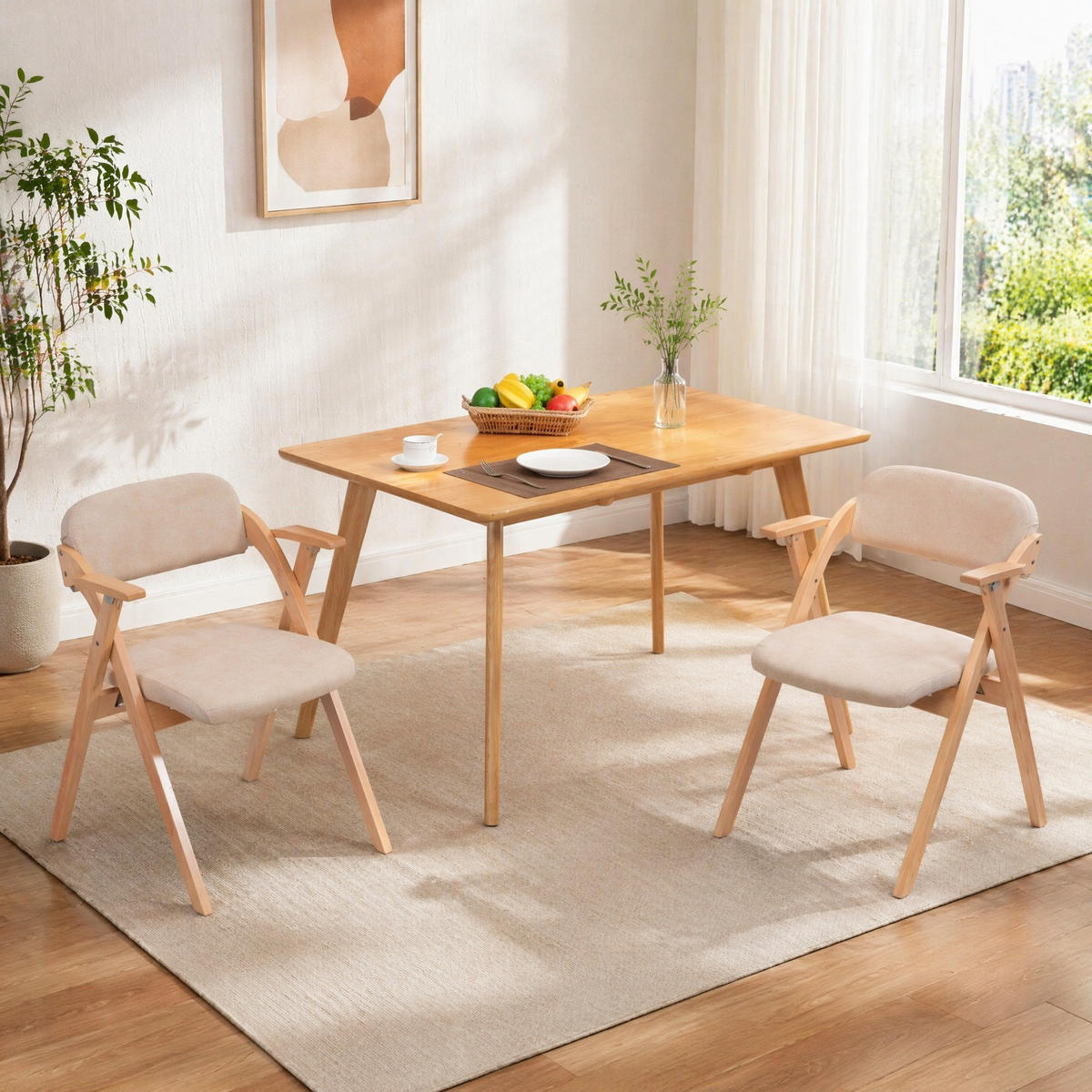 KLAPPSTUHL mit Armlehnen und gepolstertem Sitz, 2er-Set - Beige, Holz (60/79/52.5cm) - MIVRAY