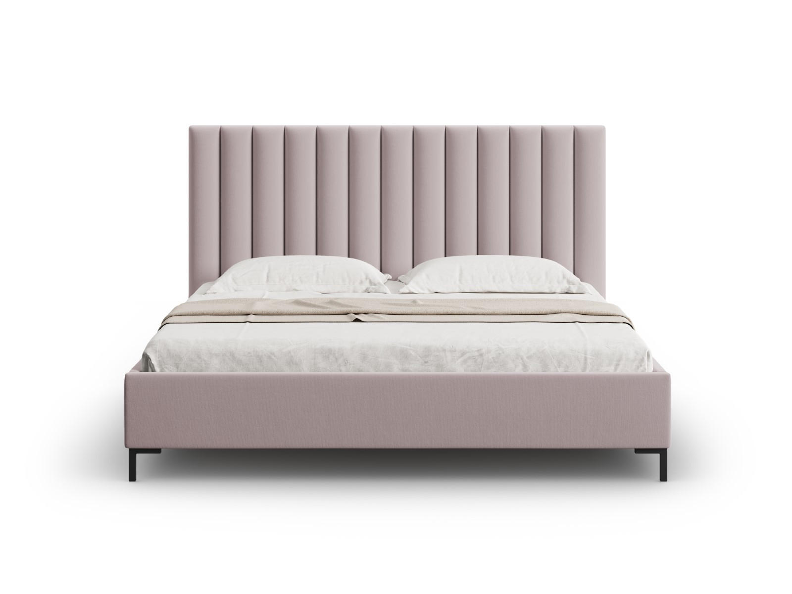 BETT mit Bettkasten und Kopfteil Allison aus strukturiertem Stoff rosa 180x200cm - Pink, Textil (180/200cm) - Micadoni