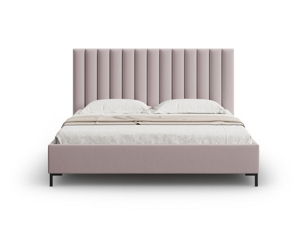 BETT mit Bettkasten und Kopfteil Allison aus strukturiertem Stoff rosa 180x200cm - Pink, Textil (180/200cm) - Micadoni