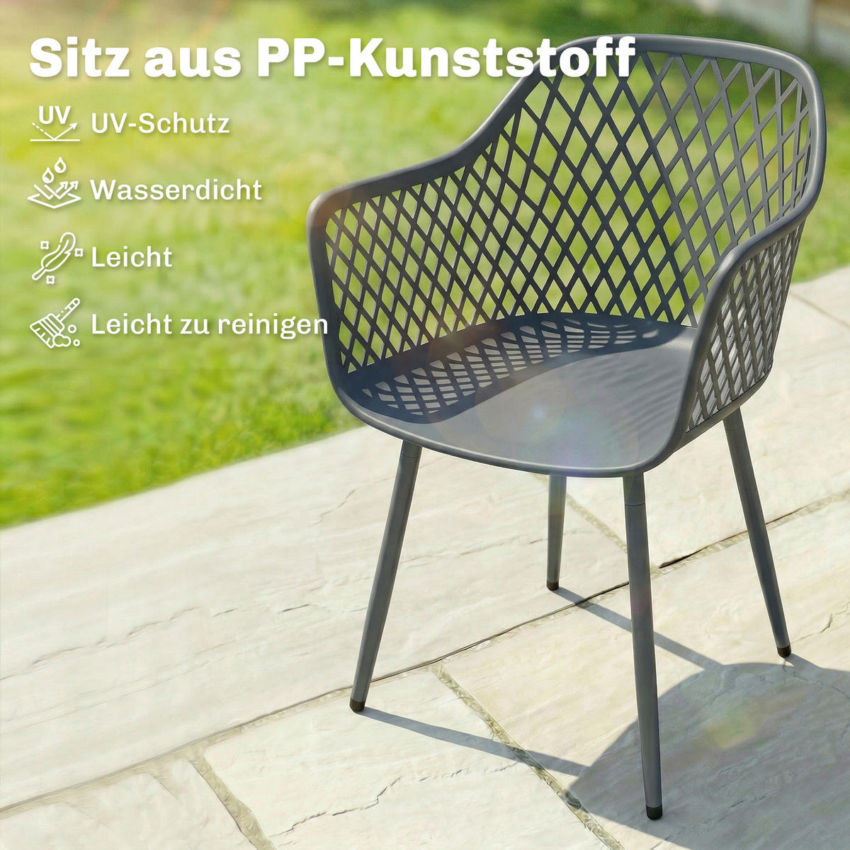 GARTENSTUHL 4er Set UV-beständige Gartenstühle aus Kunststoff mit Armlehne Rückenlehne 56 x 51 x 84 cm Dunkelgrau - Dunkelgrau, Metall (56/84/51cm)