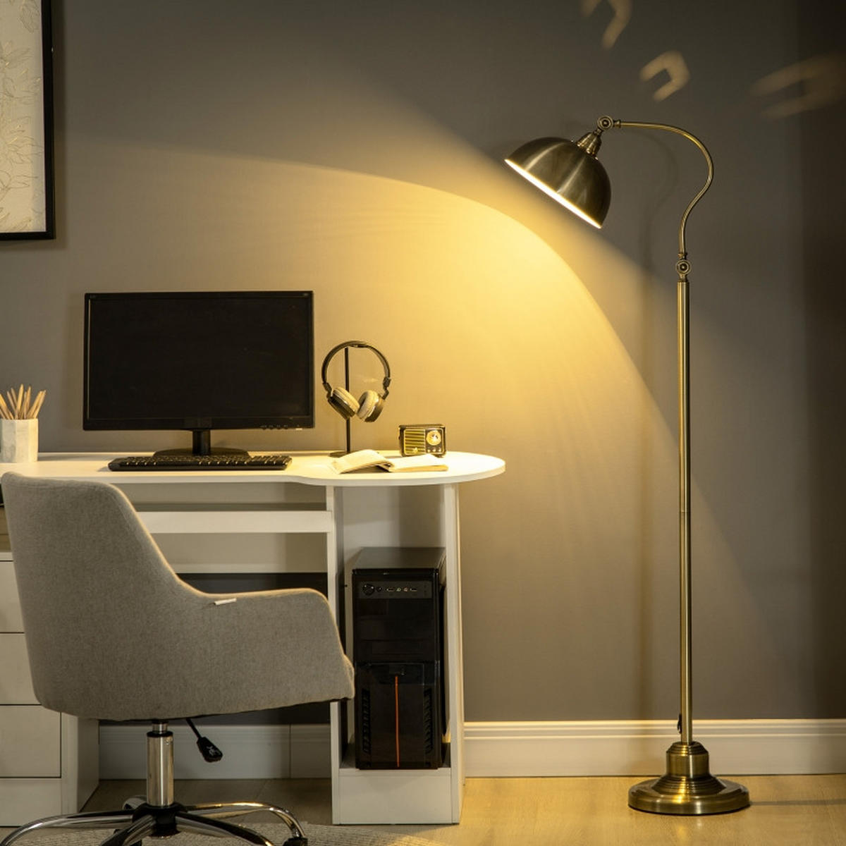 STEHLEUCHTE 152cm Stehlampe Retro Bogenlampe Messingoptik Verstellbar Wohnzimmer - Goldfarben, Metall (42/25.5/152cm) - Raelunyi