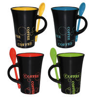 KAFFETASSEN 4er Set Keramik mit Löffel bunt 280 ml - Zwetschgefarben, Keramik (0.28L) - TiborTex