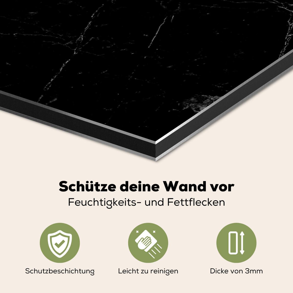 SPRITZSCHUTZ KÜCHE Marmoroptik - Schwarz - Luxus 70x50 cm - Grau, Metall (70/0.3/50cm) - MuchoWow