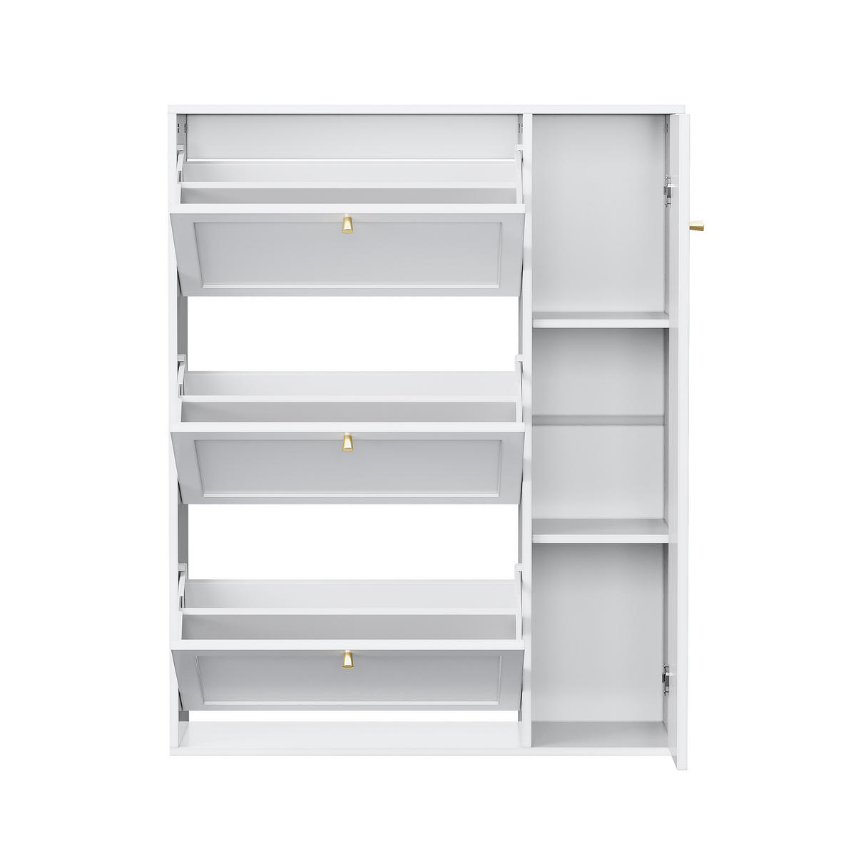 SCHUHSCHRANK aus MDF & Spanplatte 90x25x114cm in Weiß mit 3 Klappen & 1 Tür - Weiß, Holzwerkstoff (90/114/25cm) - Modfu