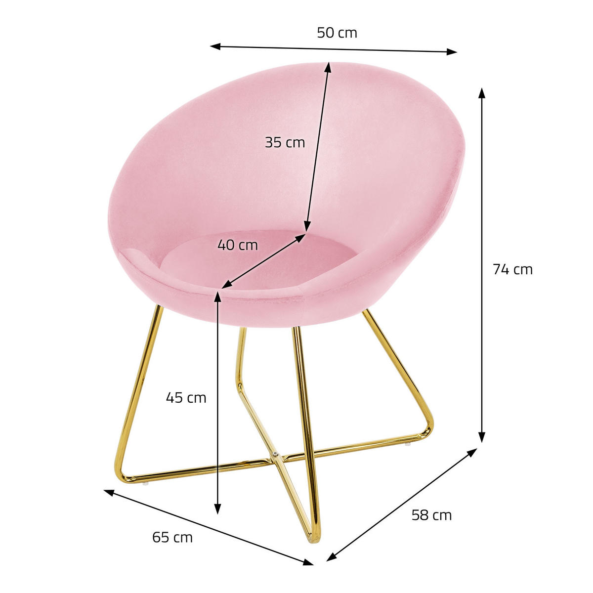STUHL Samt rose - Pink, Metall (58/74/65cm) - ML-DESIGN