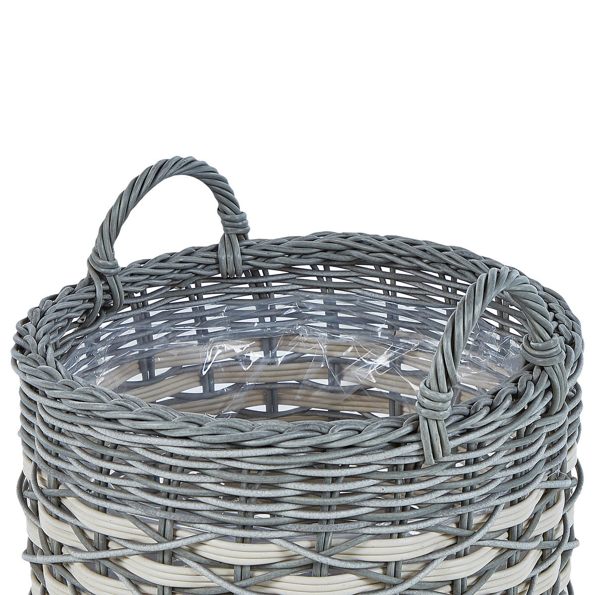BLUMENKORB 3er-Set Rattan grau/weiß rund 49-37/39-30/31-24 cm Gefira - Weiß/Grau, Kunststoff (50cm) - Beliani